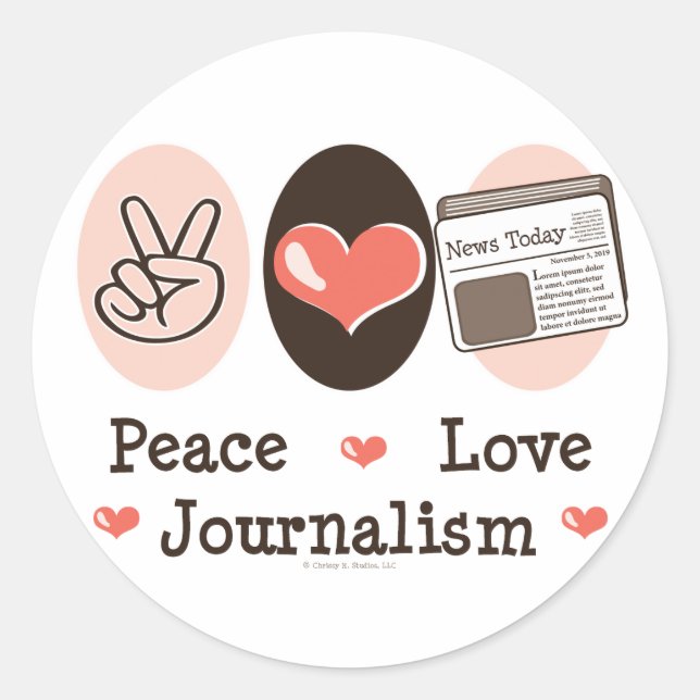 Pegatina Redonda Pegatinas del periodismo Peace Love (Anverso)