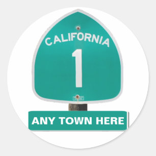 Pegatina Redonda Pegatinas del personalizable CA Highway 1 "Any Tow