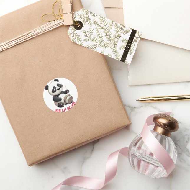 Pegatina Redonda Pegatinas del personalizable Panda Drummer (Regalar)