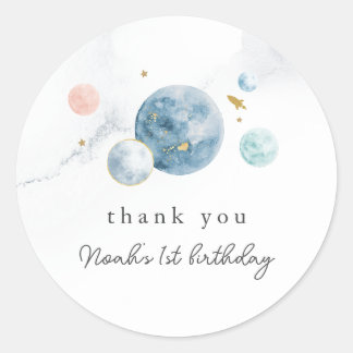 Pegatina Redonda Pegatinas del primer cumpleaños del espacio