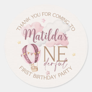 Pegatina Redonda Pegatinas del primer cumpleaños personalizado de O