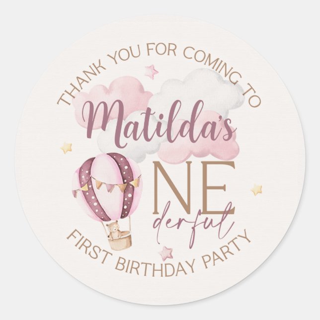 Pegatina Redonda Pegatinas del primer cumpleaños personalizado de O (Anverso)
