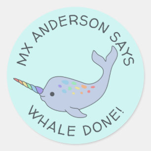 Pegatina Redonda Pegatinas del Rainbow Narwhal