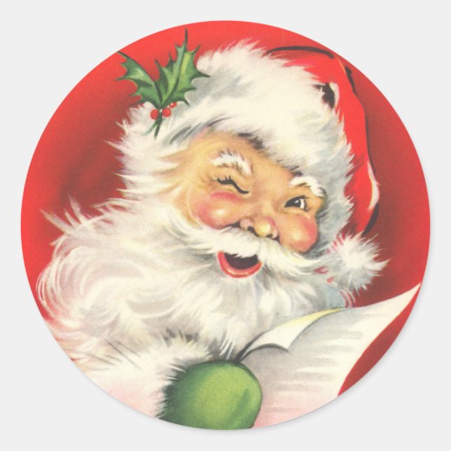 Pegatina Redonda Pegatinas del Retro Santa Claus (Anverso)