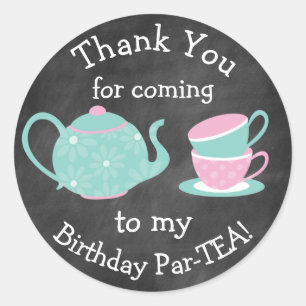 Pegatina Redonda Pegatinas del té Fiesta - Bday Par-tea