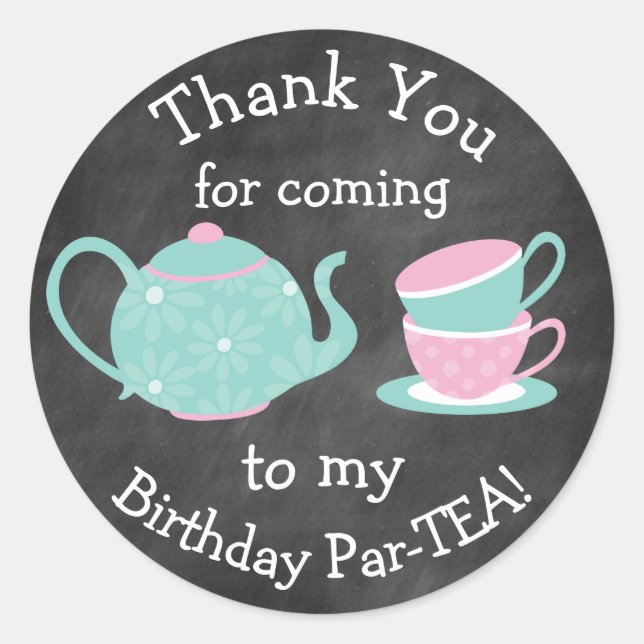 Pegatina Redonda Pegatinas del té Fiesta - Bday Par-tea (Anverso)