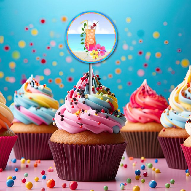 Pegatina Redonda Pegatinas del Trópico Hawiian Luau Cupakes Toppers (Subido por el creador)