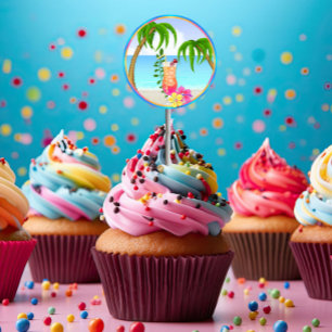 Pegatina Redonda Pegatinas del Trópico Hawiian Luau Cupakes Toppers