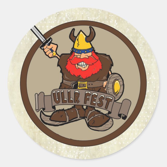 Pegatina Redonda Pegatinas del Ullr Fest happy skiking viking (Anverso)