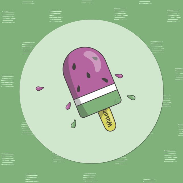 Pegatina Redonda Pegatinas del Watermelon Ice Cream Bar (Fun kid round summer stickers featuring a watermelon ice cream bar . )