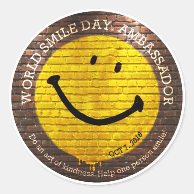 Pegatina Redonda Pegatinas del World Smile Day® 2016 (Anverso)
