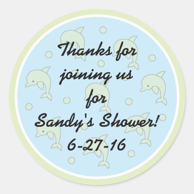 Pegatina Redonda Pegatinas "Delfines/Azules" de Baby Shower 1 1/2"  (Anverso)