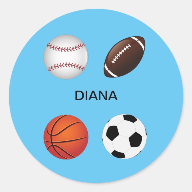 Pegatina Redonda pegatinas "DEPORTIVOS" CON NOMBRE DE NIÑOS. (Anverso)