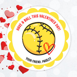 Pegatina Redonda Pegatinas Día de San Valentín Cute Softball