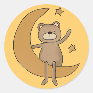 Pegatina Redonda ¡Pegatinas divertidos! Oso, luna y estrellas