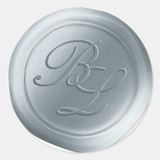 Pegatina Redonda Pegatinas Dusty Blue Double Monogram Faux Wax Seúl (Anverso)