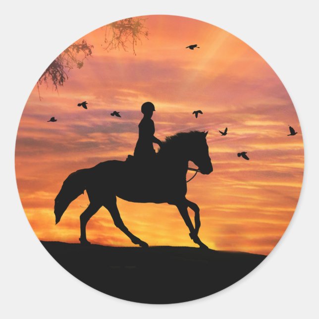 Pegatina Redonda Pegatinas ecuestres de equitación de jumper de caz (Anverso)
