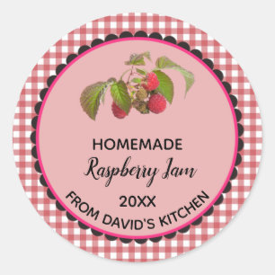 Pegatina Redonda Pegatinas Editable Red Gingham Raspberry Jam Label