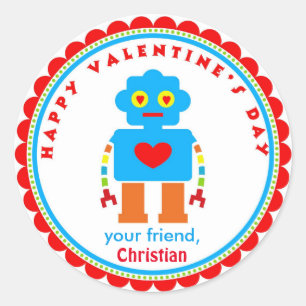 Pegatina Redonda Pegatinas el día de San Valentín Robot Pegatinas