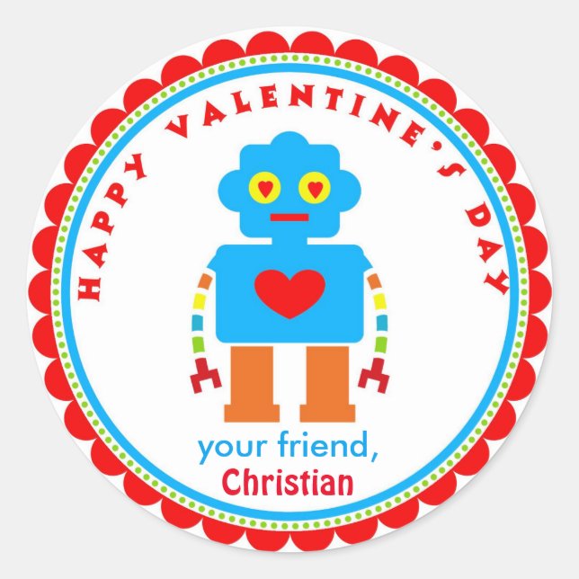 Pegatina Redonda Pegatinas el día de San Valentín Robot Pegatinas (Anverso)