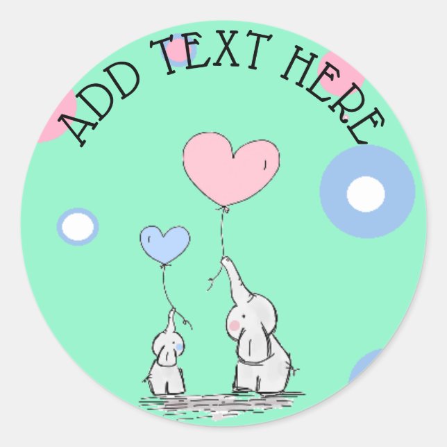 Pegatina Redonda Pegatinas elefantes de Baby Shower con temas (Anverso)
