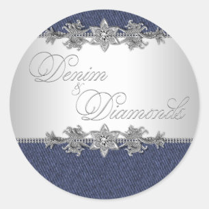 Pegatina Redonda Pegatinas elegantes de Denim y Diamonds