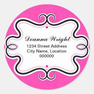 Pegatina Redonda Pegatinas elegantes de Swirl Border y Damask