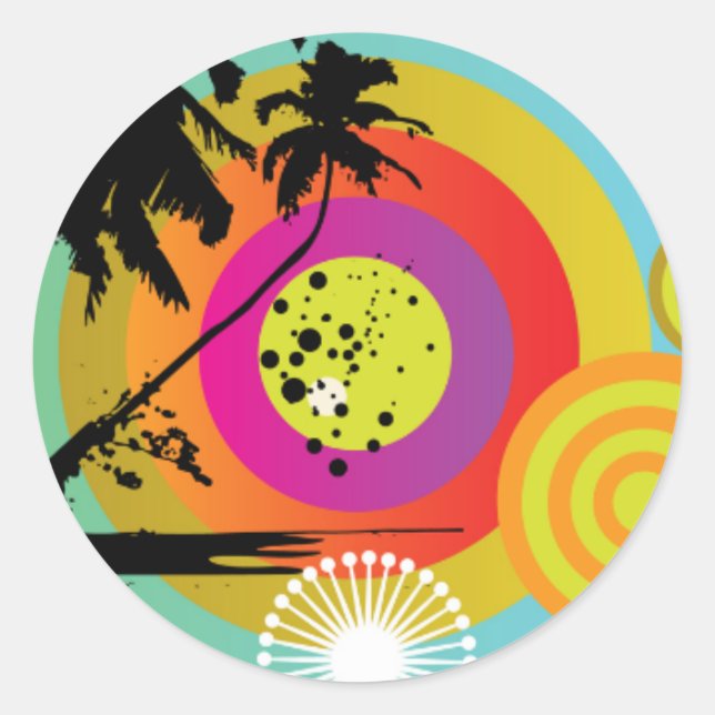 Pegatina Redonda Pegatinas empresariales de Retro Tropix (Anverso)