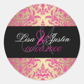 Pegatina Redonda Pegatinas en monograma de PixDezines Céline Damask