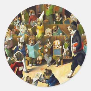 Pegatina Redonda Pegatinas: Escuela del perro de Louis Wain