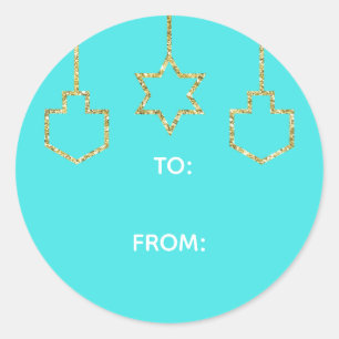 Pegatina Redonda Pegatinas "Estrella y Dreidel Glittered" Feliz Cha