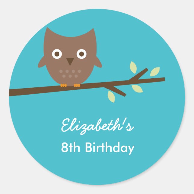 Pegatina Redonda Pegatinas Favor de la Lechuza Dulce (Turquesa) (Anverso)