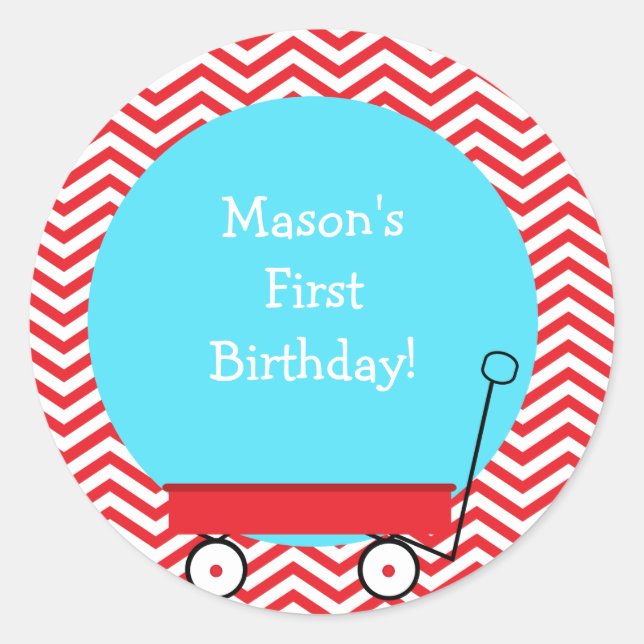 Pegatina Redonda Pegatinas Favores del Vagón Rojo (Anverso)