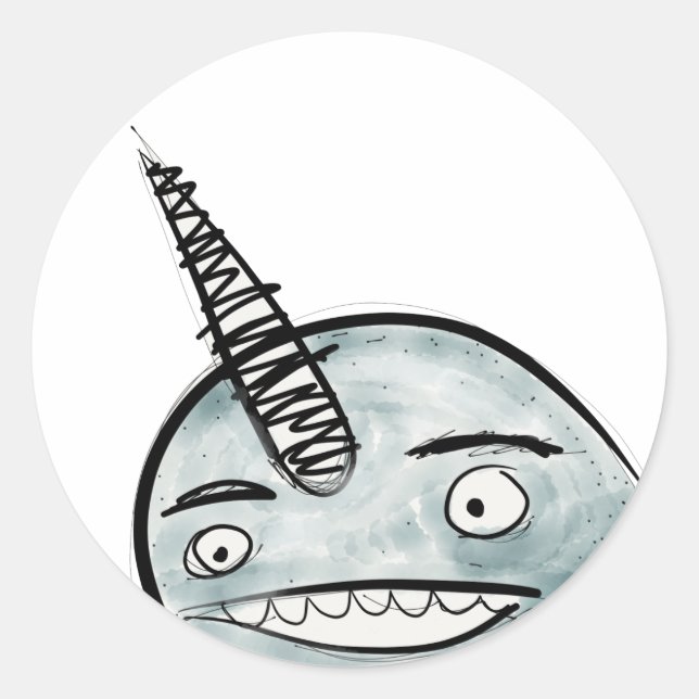 Pegatina Redonda Pegatinas felices de narwhal (Anverso)
