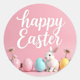 Pegatina Redonda Pegatinas felices de Pascua con huevos y conejito