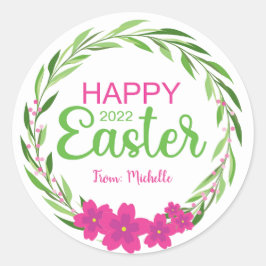 Pegatina Redonda Pegatinas felices de Pascua (verde rosado)