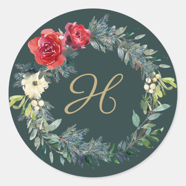 Pegatina Redonda Pegatinas festivos de monograma de la guirnalda (Anverso)