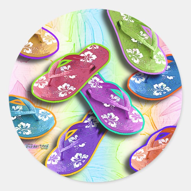 Pegatina Redonda Pegatinas - FLIP FLOPS Pop Art (Anverso)