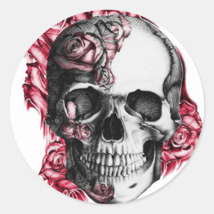 Pegatina Redonda Pegatinas Floral Skull