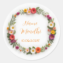 Pegatina Redonda Pegatinas florales vibrantes de mendhi