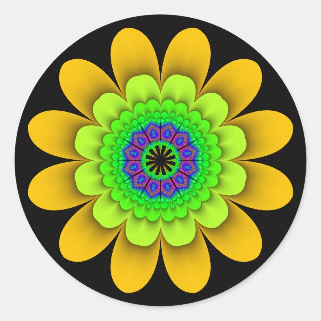 Pegatina Redonda Pegatinas Fractal Yellow Flower Power (Anverso)