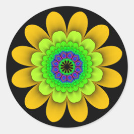 Pegatina Redonda Pegatinas Fractal Yellow Flower Power