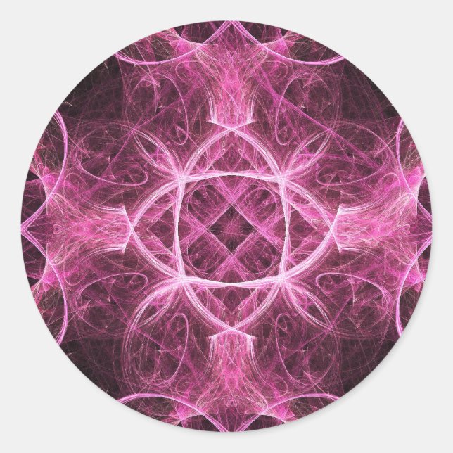 Pegatina Redonda Pegatinas fractales rosados apasionados (Anverso)