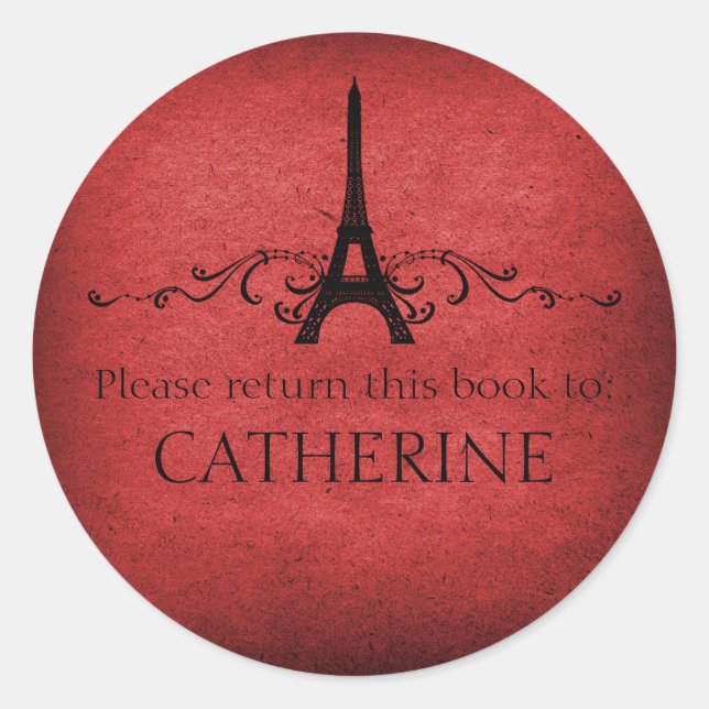 Pegatina Redonda Pegatinas franceses florecientes de época, rojo (Anverso)