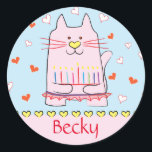 Pegatina Redonda Pegatinas Gato Rosado Ballerina Chanukah Round<br><div class="desc">pegatinas "Gato Rosado Ballerina, Feliz Chanukah". ¡Diviértase usando a estos pegatinas como topes de pasteles, etiquetas de regalo, cierres de bolsos de favores o lo que sea que haga que sus festividades se rompan! Personalice eliminando texto y agregando sus propias palabras, utilizando su estilo de fuente, tamaño y color favoritos....</div>