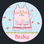 Pegatina Redonda Pegatinas Gato Rosado Ballerina Chanukah Round<br><div class="desc">pegatinas "Gato Rosado Ballerina, Feliz Chanukah". ¡Diviértase usando a estos pegatinas como topes de pasteles, etiquetas de regalo, cierres de bolsos de favores o lo que sea que haga que sus festividades se rompan! Personalice eliminando texto y agregando sus propias palabras, utilizando su estilo de fuente, tamaño y color favoritos....</div>