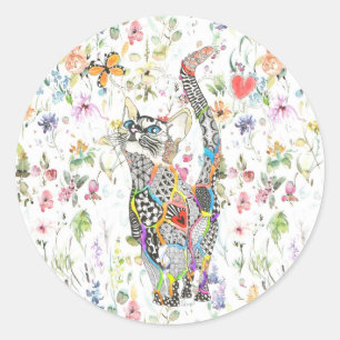 Pegatina Redonda Pegatinas gatos cortos y coloridos