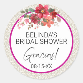 Pegatina Redonda Pegatinas "Gracias" de la ducha circular de novias