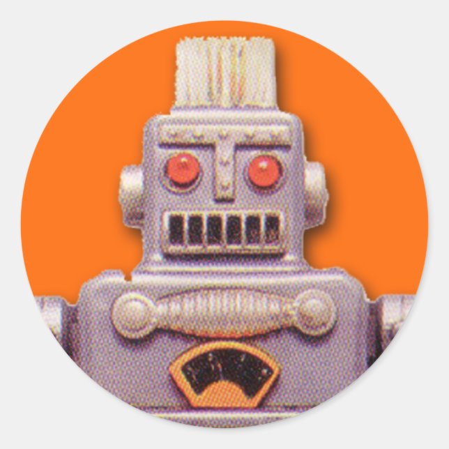 Pegatina Redonda Pegatinas Gray Toy Robot (Hoja de 20) (Anverso)