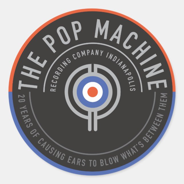 Pegatina Redonda pegatinas Guitarra Fundas 20 años (Anverso)